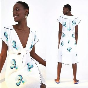 Farm Rio XS Embroidered Tie Front Dress